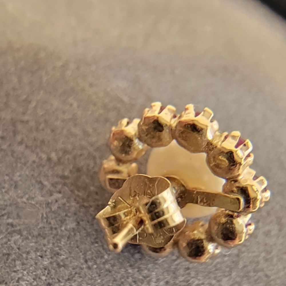 14k Yellow Gold Pearl & Garnet Halo Studs - Picture 4 of 7